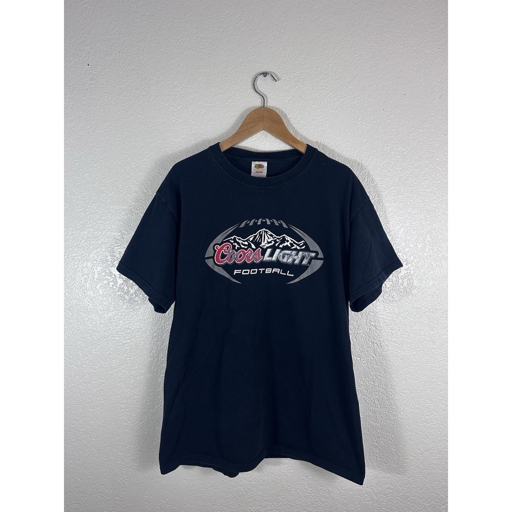 Coors Light Football T-Shirt Men's Large Fruit of the Loom Heavy Cotton Beer Tee